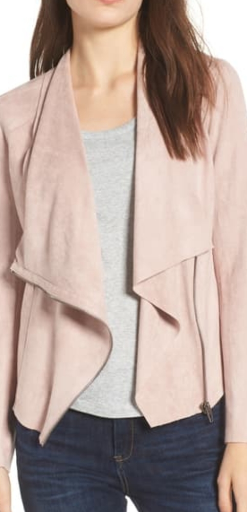 BLANKNYC Faux Suede Drape Front Jacket Pink Small